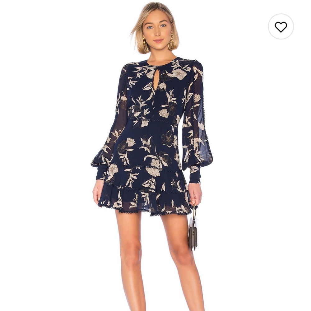 Bardot- babydoll puff sleeve dress with keyhole neckline